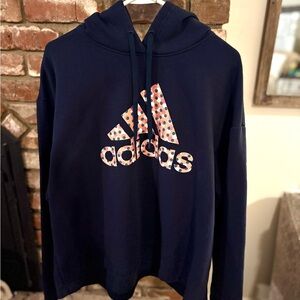 Adidas Dark Blue Hoodie with Multicolor Logo